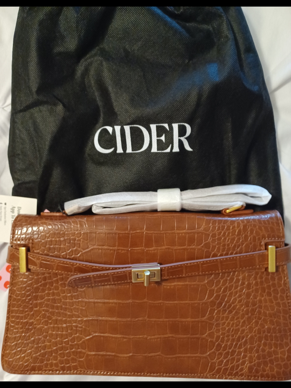CIDER Brown Croc-Embossed Leather Shoulder Bag